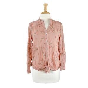 Fig Flower Shirt Size Small Anthropologie Women's Coral‎ Embroider Tie Top (13)